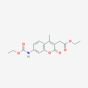 molecular formula C17H19NO6 B3064501 Ethyl {7-[(ethoxycarbonyl)amino]-4-methyl-2-oxo-2H-1-benzopyran-3-yl}acetate CAS No. 113721-84-9