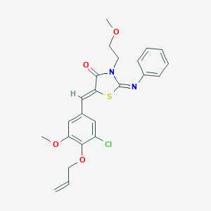 molecular formula C23H23ClN2O4S B306456 5-[4-(Allyloxy)-3-chloro-5-methoxybenzylidene]-3-(2-methoxyethyl)-2-(phenylimino)-1,3-thiazolidin-4-one 