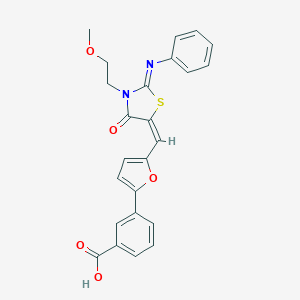 molecular formula C24H20N2O5S B306466 3-(5-{[3-(2-Methoxyethyl)-4-oxo-2-(phenylimino)-1,3-thiazolidin-5-ylidene]methyl}-2-furyl)benzoic acid 