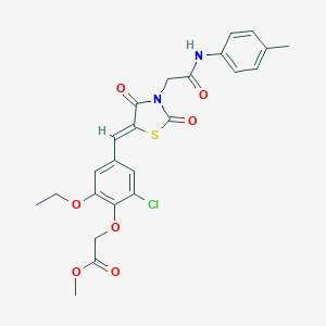 molecular formula C24H23ClN2O7S B306517 methyl [2-chloro-4-({2,4-dioxo-3-[2-oxo-2-(4-toluidino)ethyl]-1,3-thiazolidin-5-ylidene}methyl)-6-ethoxyphenoxy]acetate 