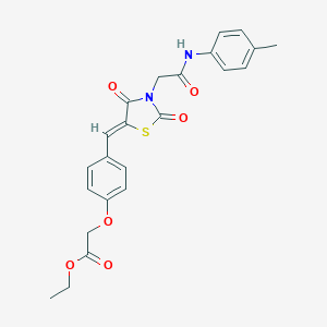 molecular formula C23H22N2O6S B306555 Ethyl [4-({2,4-dioxo-3-[2-oxo-2-(4-toluidino)ethyl]-1,3-thiazolidin-5-ylidene}methyl)phenoxy]acetate 