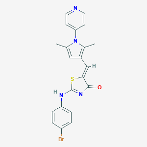 molecular formula C21H17BrN4OS B306565 (5Z)-2-(4-bromoanilino)-5-[(2,5-dimethyl-1-pyridin-4-ylpyrrol-3-yl)methylidene]-1,3-thiazol-4-one 
