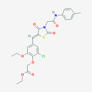 molecular formula C25H25ClN2O7S B306620 Ethyl [2-chloro-4-({2,4-dioxo-3-[2-oxo-2-(4-toluidino)ethyl]-1,3-thiazolidin-5-ylidene}methyl)-6-ethoxyphenoxy]acetate 