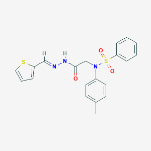 molecular formula C20H19N3O3S2 B306638 N-(4-METHYLPHENYL)-N-({N'-[(E)-(THIOPHEN-2-YL)METHYLIDENE]HYDRAZINECARBONYL}METHYL)BENZENESULFONAMIDE 