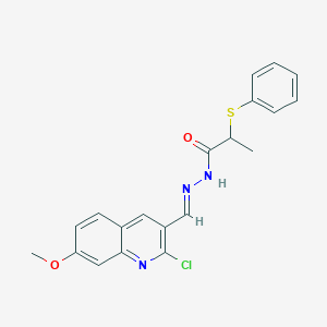 molecular formula C20H18ClN3O2S B306647 N'-[(E)-(2-chloro-7-methoxyquinolin-3-yl)methylidene]-2-(phenylsulfanyl)propanehydrazide 