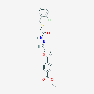 molecular formula C23H21ClN2O4S B306667 ETHYL 4-{5-[(E)-[(2-{[(2-CHLOROPHENYL)METHYL]SULFANYL}ACETAMIDO)IMINO]METHYL]FURAN-2-YL}BENZOATE 