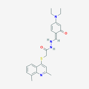 molecular formula C24H28N4O2S B306786 N'-[(E)-[4-(diethylamino)-6-oxocyclohexa-2,4-dien-1-ylidene]methyl]-2-(2,8-dimethylquinolin-4-yl)sulfanylacetohydrazide 