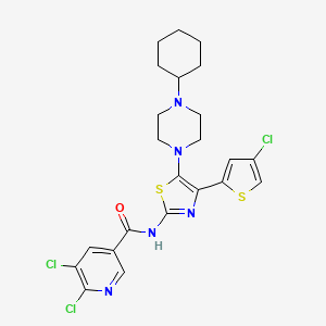 B3068497 5,6-Dichloro-N-(4-(4-chlorothiophen-2-yl)-5-(4-cyclohexylpiperazin-1-yl)thiazol-2-yl)nicotinamide CAS No. 570403-04-2