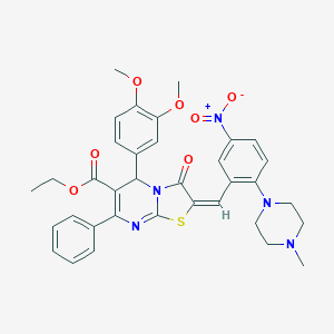 molecular formula C35H35N5O7S B306873 Ethyl (2E)-5-(3,4-dimethoxyphenyl)-2-{[2-(4-methylpiperazin-1-YL)-5-nitrophenyl]methylidene}-3-oxo-7-phenyl-2H,3H,5H-[1,3]thiazolo[3,2-A]pyrimidine-6-carboxylate 