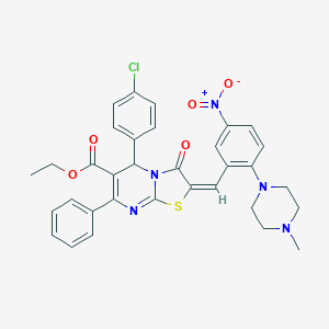 molecular formula C33H30ClN5O5S B306880 ethyl 5-(4-chlorophenyl)-2-[5-nitro-2-(4-methyl-1-piperazinyl)benzylidene]-3-oxo-7-phenyl-2,3-dihydro-5H-[1,3]thiazolo[3,2-a]pyrimidine-6-carboxylate 