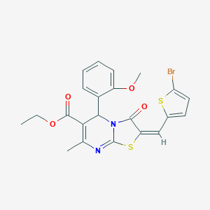 molecular formula C22H19BrN2O4S2 B306902 ethyl 2-[(5-bromo-2-thienyl)methylene]-5-(2-methoxyphenyl)-7-methyl-3-oxo-2,3-dihydro-5H-[1,3]thiazolo[3,2-a]pyrimidine-6-carboxylate 