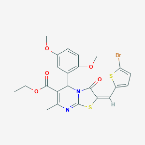molecular formula C23H21BrN2O5S2 B306903 ethyl 2-[(5-bromo-2-thienyl)methylene]-5-(2,5-dimethoxyphenyl)-7-methyl-3-oxo-2,3-dihydro-5H-[1,3]thiazolo[3,2-a]pyrimidine-6-carboxylate 