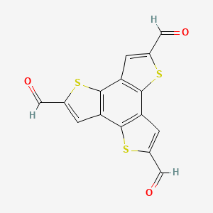 molecular formula C15H6O3S3 B3069250 3,8,13-trithiatetracyclo[10.3.0.02,6.07,11]pentadeca-1(12),2(6),4,7(11),9,14-hexaene-4,9,14-tricarbaldehyde CAS No. 2243590-42-1