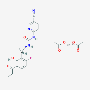 molecular formula C23H23FN4O7Zn B3069493 zinc;1-(5-cyanopyridin-2-yl)-3-[(1S,2S)-2-(6-fluoro-2-hydroxy-3-propanoylphenyl)cyclopropyl]urea;diacetate CAS No. 9000-07-1