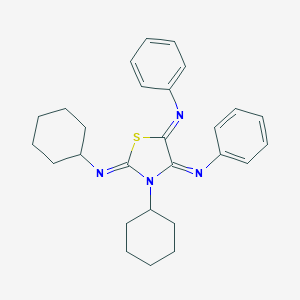 molecular formula C27H32N4S B307261 N-cyclohexyl-N-[3-cyclohexyl-4,5-bis(phenylimino)-1,3-thiazolidin-2-ylidene]amine 