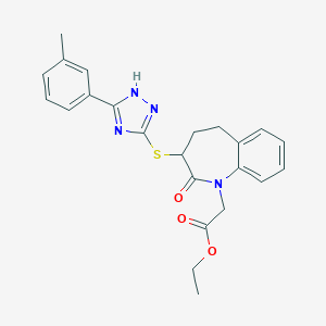 molecular formula C23H24N4O3S B307338 ethyl (3-{[5-(3-methylphenyl)-4H-1,2,4-triazol-3-yl]sulfanyl}-2-oxo-2,3,4,5-tetrahydro-1H-1-benzazepin-1-yl)acetate 