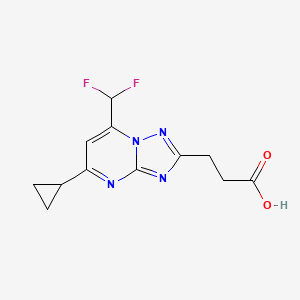 molecular formula C12H12F2N4O2 B3073520 3-[5-Cyclopropyl-7-(difluoromethyl)-[1,2,4]triazolo[1,5-a]pyrimidin-2-yl]propanoic acid CAS No. 1018052-21-5
