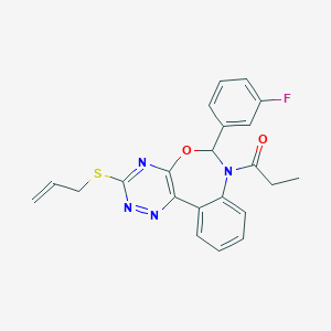 molecular formula C22H19FN4O2S B307407 Allyl 6-(3-fluorophenyl)-7-propionyl-6,7-dihydro[1,2,4]triazino[5,6-d][3,1]benzoxazepin-3-yl sulfide 
