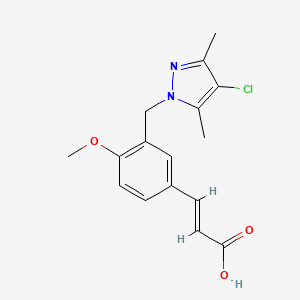 molecular formula C16H17ClN2O3 B3074455 (2E)-3-{3-[(4-chloro-3,5-dimethyl-1H-pyrazol-1-yl)methyl]-4-methoxyphenyl}acrylic acid CAS No. 1020050-88-7