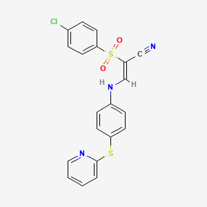 molecular formula C20H14ClN3O2S2 B3074965 (2Z)-2-(4-chlorobenzenesulfonyl)-3-{[4-(pyridin-2-ylsulfanyl)phenyl]amino}prop-2-enenitrile CAS No. 1024823-50-4