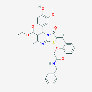 molecular formula C33H31N3O7S B307510 ETHYL 2-({2-[2-(BENZYLAMINO)-2-OXOETHOXY]PHENYL}METHYLENE)-5-(4-HYDROXY-3-METHOXYPHENYL)-7-METHYL-3-OXO-5H-[1,3]THIAZOLO[3,2-A]PYRIMIDINE-6(3H)-CARBOXYLATE 