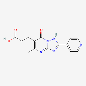molecular formula C14H13N5O3 B3075417 3-(5-Methyl-7-oxo-2-(pyridin-4-yl)-4,7-dihydro-[1,2,4]triazolo[1,5-a]pyrimidin-6-yl)propanoic acid CAS No. 1030457-38-5