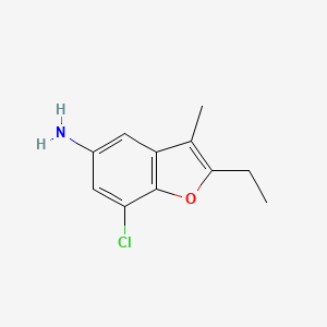 molecular formula C11H12ClNO B3075671 (7-Chloro-2-ethyl-3-methyl-1-benzofuran-5-YL)amine CAS No. 1033693-11-6