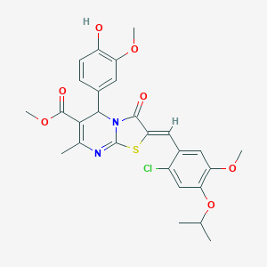 molecular formula C27H27ClN2O7S B307571 METHYL 2-[(2-CHLORO-4-ISOPROPOXY-5-METHOXYPHENYL)METHYLENE]-5-(4-HYDROXY-3-METHOXYPHENYL)-7-METHYL-3-OXO-5H-[1,3]THIAZOLO[3,2-A]PYRIMIDINE-6(3H)-CARBOXYLATE 