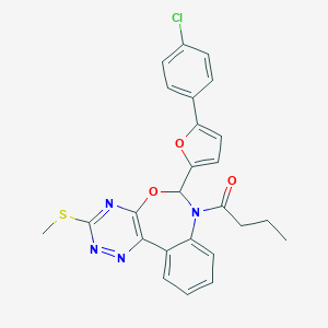 molecular formula C25H21ClN4O3S B307592 1-[6-[5-(4-CHLOROPHENYL)-2-FURYL]-3-(METHYLSULFANYL)[1,2,4]TRIAZINO[5,6-D][3,1]BENZOXAZEPIN-7(6H)-YL]-1-BUTANONE 
