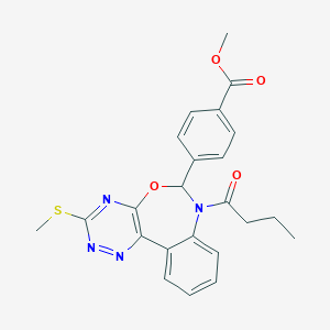 molecular formula C23H22N4O4S B307593 methyl 4-[7-butyryl-3-(methylsulfanyl)-6,7-dihydro[1,2,4]triazino[5,6-d][3,1]benzoxazepin-6-yl]benzoate 