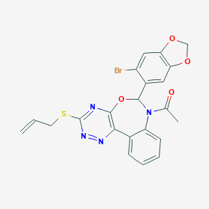 molecular formula C22H17BrN4O4S B307600 1-[3-(ALLYLSULFANYL)-6-(6-BROMO-1,3-BENZODIOXOL-5-YL)[1,2,4]TRIAZINO[5,6-D][3,1]BENZOXAZEPIN-7(6H)-YL]-1-ETHANONE 