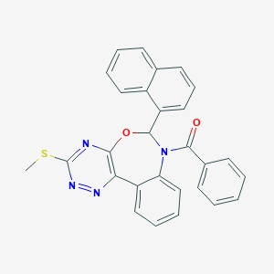 molecular formula C28H20N4O2S B307624 7-benzoyl-3-(methylsulfanyl)-6-(1-naphthyl)-6,7-dihydro[1,2,4]triazino[5,6-d][3,1]benzoxazepine 