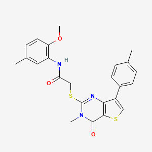 molecular formula C24H23N3O3S2 B3076264 N-(2-methoxy-5-methylphenyl)-2-{[3-methyl-7-(4-methylphenyl)-4-oxo-3H,4H-thieno[3,2-d]pyrimidin-2-yl]sulfanyl}acetamide CAS No. 1040631-82-0