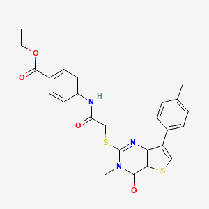 molecular formula C25H23N3O4S2 B3076271 ethyl 4-(2-{[3-methyl-7-(4-methylphenyl)-4-oxo-3H,4H-thieno[3,2-d]pyrimidin-2-yl]sulfanyl}acetamido)benzoate CAS No. 1040631-84-2