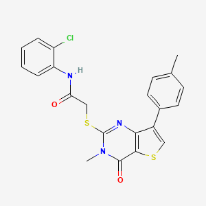 molecular formula C22H18ClN3O2S2 B3076279 N-(2-chlorophenyl)-2-{[3-methyl-7-(4-methylphenyl)-4-oxo-3H,4H-thieno[3,2-d]pyrimidin-2-yl]sulfanyl}acetamide CAS No. 1040631-88-6