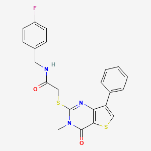 molecular formula C22H18FN3O2S2 B3076298 N-[(4-fluorophenyl)methyl]-2-({3-methyl-4-oxo-7-phenyl-3H,4H-thieno[3,2-d]pyrimidin-2-yl}sulfanyl)acetamide CAS No. 1040632-02-7