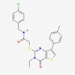 molecular formula C24H22ClN3O2S2 B3076304 N-[(4-chlorophenyl)methyl]-2-{[3-ethyl-7-(4-methylphenyl)-4-oxo-3H,4H-thieno[3,2-d]pyrimidin-2-yl]sulfanyl}acetamide CAS No. 1040632-03-8