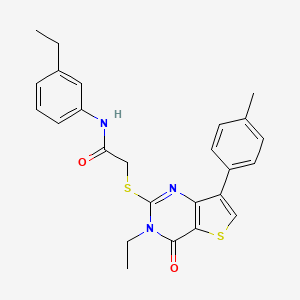 molecular formula C25H25N3O2S2 B3076322 2-{[3-ethyl-7-(4-methylphenyl)-4-oxo-3H,4H-thieno[3,2-d]pyrimidin-2-yl]sulfanyl}-N-(3-ethylphenyl)acetamide CAS No. 1040632-12-9