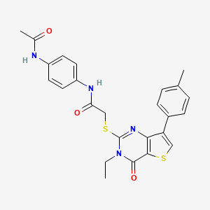 molecular formula C25H24N4O3S2 B3076343 N-(4-acetamidophenyl)-2-{[3-ethyl-7-(4-methylphenyl)-4-oxo-3H,4H-thieno[3,2-d]pyrimidin-2-yl]sulfanyl}acetamide CAS No. 1040632-33-4