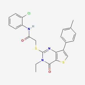 molecular formula C23H20ClN3O2S2 B3076362 N-(2-chlorophenyl)-2-{[3-ethyl-7-(4-methylphenyl)-4-oxo-3H,4H-thieno[3,2-d]pyrimidin-2-yl]sulfanyl}acetamide CAS No. 1040632-44-7