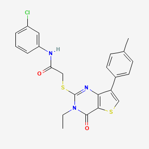 molecular formula C23H20ClN3O2S2 B3076363 N-(3-chlorophenyl)-2-{[3-ethyl-7-(4-methylphenyl)-4-oxo-3H,4H-thieno[3,2-d]pyrimidin-2-yl]sulfanyl}acetamide CAS No. 1040632-48-1