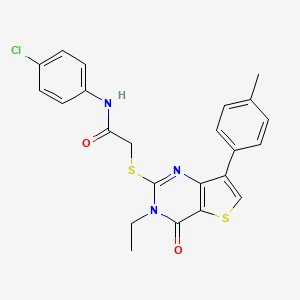 molecular formula C23H20ClN3O2S2 B3076364 N-(4-chlorophenyl)-2-{[3-ethyl-7-(4-methylphenyl)-4-oxo-3H,4H-thieno[3,2-d]pyrimidin-2-yl]sulfanyl}acetamide CAS No. 1040632-52-7