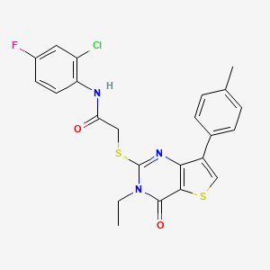 molecular formula C23H19ClFN3O2S2 B3076376 N-(2-chloro-4-fluorophenyl)-2-{[3-ethyl-7-(4-methylphenyl)-4-oxo-3H,4H-thieno[3,2-d]pyrimidin-2-yl]sulfanyl}acetamide CAS No. 1040632-56-1