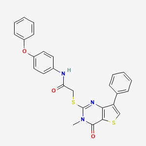 molecular formula C27H21N3O3S2 B3076433 2-({3-methyl-4-oxo-7-phenyl-3H,4H-thieno[3,2-d]pyrimidin-2-yl}sulfanyl)-N-(4-phenoxyphenyl)acetamide CAS No. 1040633-11-1