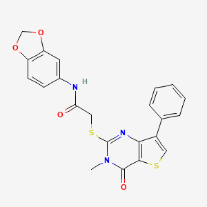 molecular formula C22H17N3O4S2 B3076436 N-(2H-1,3-benzodioxol-5-yl)-2-({3-methyl-4-oxo-7-phenyl-3H,4H-thieno[3,2-d]pyrimidin-2-yl}sulfanyl)acetamide CAS No. 1040633-16-6