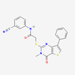 molecular formula C22H16N4O2S2 B3076442 N-(3-cyanophenyl)-2-({3-methyl-4-oxo-7-phenyl-3H,4H-thieno[3,2-d]pyrimidin-2-yl}sulfanyl)acetamide CAS No. 1040633-34-8