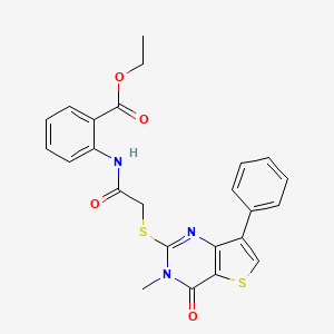 molecular formula C24H21N3O4S2 B3076448 ethyl 2-[2-({3-methyl-4-oxo-7-phenyl-3H,4H-thieno[3,2-d]pyrimidin-2-yl}sulfanyl)acetamido]benzoate CAS No. 1040633-46-2