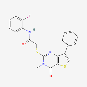 molecular formula C21H16FN3O2S2 B3076458 N-(2-fluorophenyl)-2-({3-methyl-4-oxo-7-phenyl-3H,4H-thieno[3,2-d]pyrimidin-2-yl}sulfanyl)acetamide CAS No. 1040633-70-2