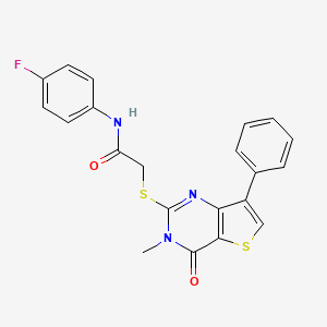 molecular formula C21H16FN3O2S2 B3076461 N-(4-fluorophenyl)-2-({3-methyl-4-oxo-7-phenyl-3H,4H-thieno[3,2-d]pyrimidin-2-yl}sulfanyl)acetamide CAS No. 1040633-82-6