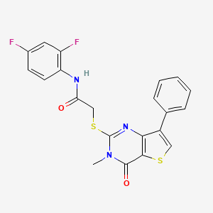 molecular formula C21H15F2N3O2S2 B3076465 N-(2,4-difluorophenyl)-2-({3-methyl-4-oxo-7-phenyl-3H,4H-thieno[3,2-d]pyrimidin-2-yl}sulfanyl)acetamide CAS No. 1040633-88-2